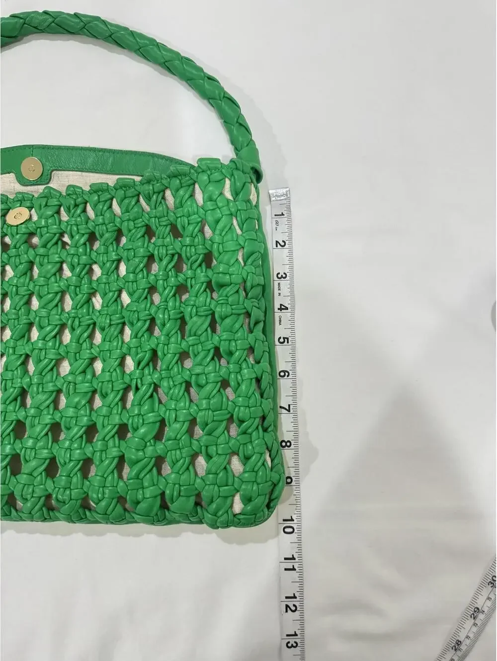 Vince Camuto Lyona Woven Leather Shoulder Bag Kelly Green - Picture 8 of 9